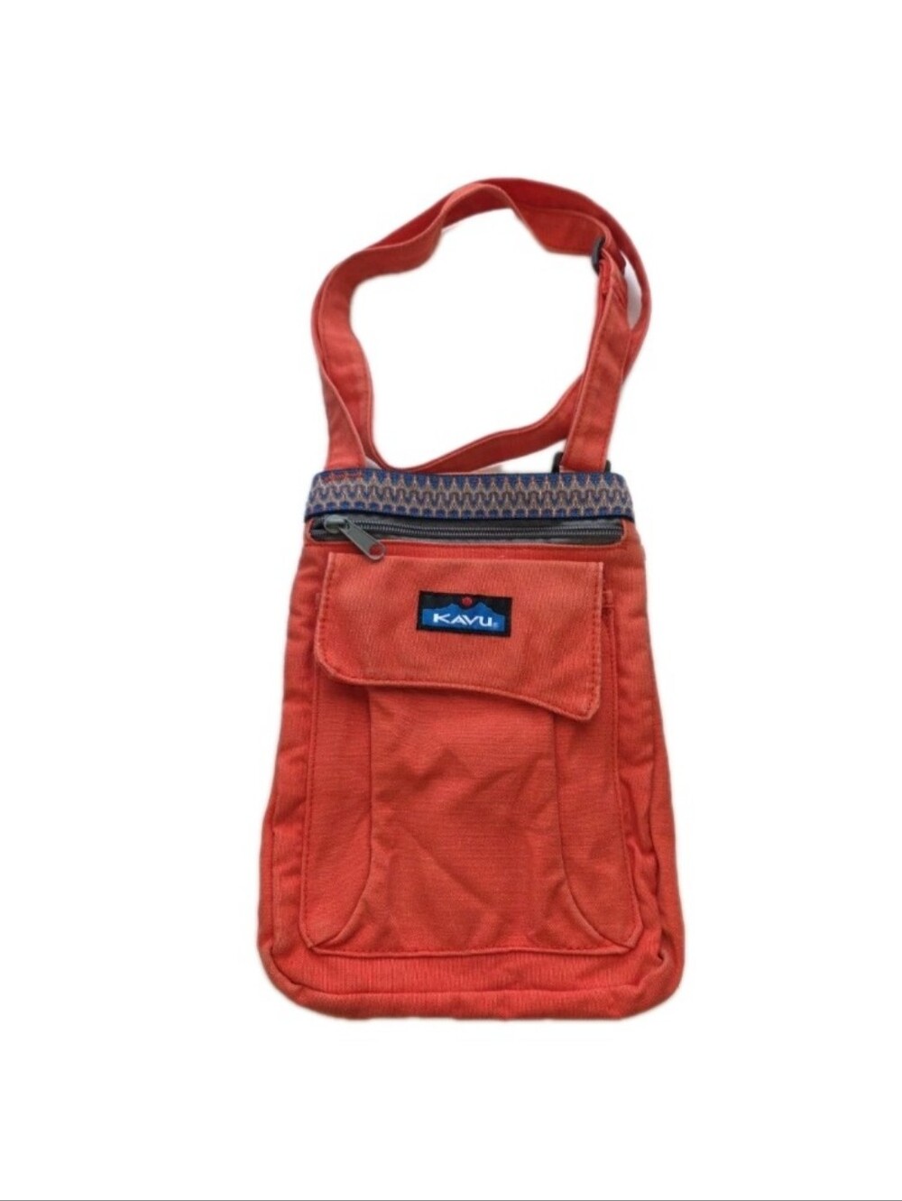 KAVU Keeper Crossbody Bag Purse Orange Strip Canvas Adjustable Strap